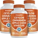 5-in-1 Ceylon Cinnamon Capsules 2355mg - Ceylon Cinnamon y Apple Sider Vinegar Capsules - Turmeric y Panax Ginseng - Suplementos de canela con Bioperina (120ct, Pack of 3)