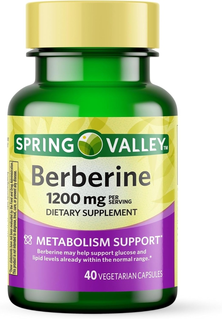 Spring Valley Berberine Dietary Supplement - Metabolism Support - 1200mg Capsules, 40ct