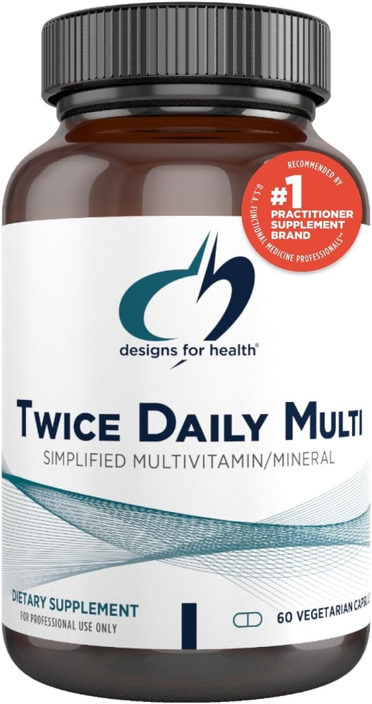 Diseños para la salud Multivitaminada para Hombres - Dos veces Suplemento Multimineral diario " Multivitamínico sin hierro + mezclado B12 y Folato, Vitamina C, K, D, E + Más (60 cápsulas)