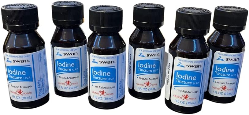 Swan Iodine Tincture First Aid Antiseptic 2% Iodine USP, 1 Oz Bottle, 2,4 o 6 Pack (6)