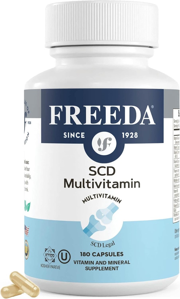 FREEDA SCD Multivitamin – Daily Multivitamin Supplement for Men & Women – Vegan, Gluten-Free, SCD Legal – Kosher Certified Adult Vitamins – Specific Carbohydrate Diet Friendly – 180 Capsules