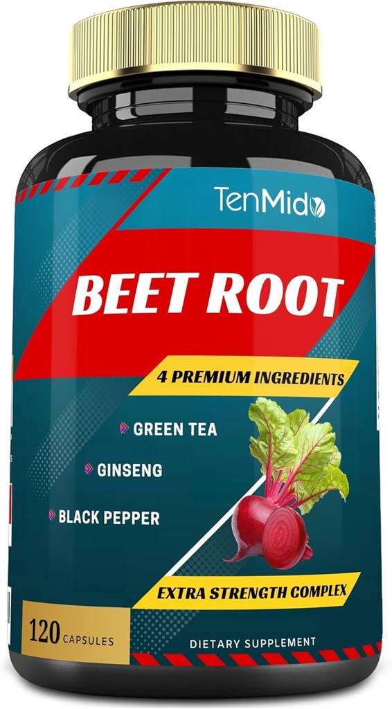 Beet Root Extract Capsules, 4 Meses Supply " Green Tea, Ginseng, Black Pepper TENIDO Aumento de Energía, Athletic Performance Supports, Boosts Stamina ← Suplementos de entrenamiento nutricional