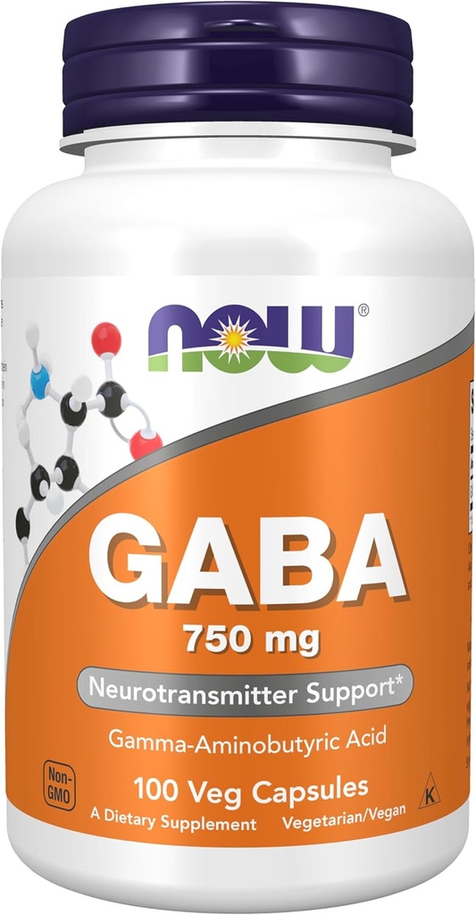 AHORA Suplementos de alimentos, GABA (ácido gamma-aminobutírico) 750mg, soporte neurotransmisor*, 100 cápsulas de verduras
