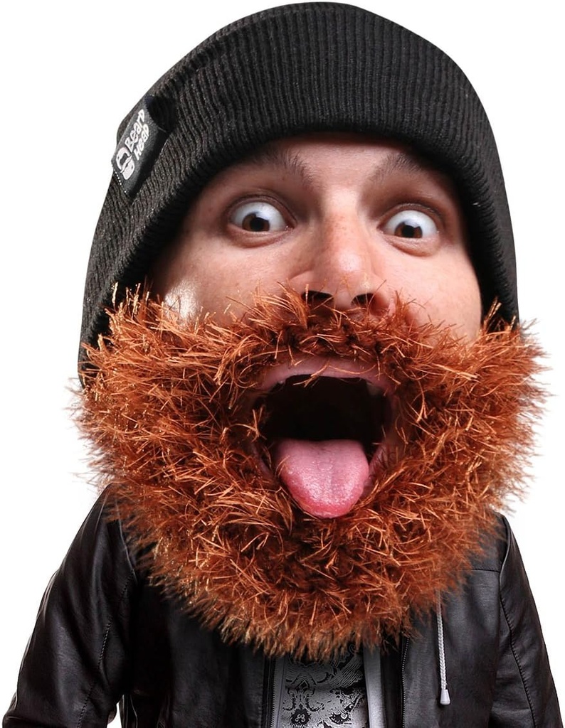 Beard Head Bushy Biker Beard Beanie - Funny Knit Hat and Fake Beard Costume Black