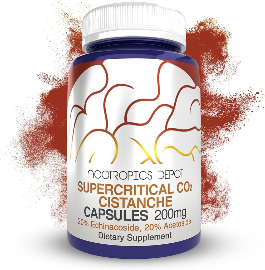 Nootropics Depot Cistanche Supercritical CO2 Extract Capsules tención 20% Echinacoside + 20% Verbascoside (Acetoside) Silencio 60 Conde