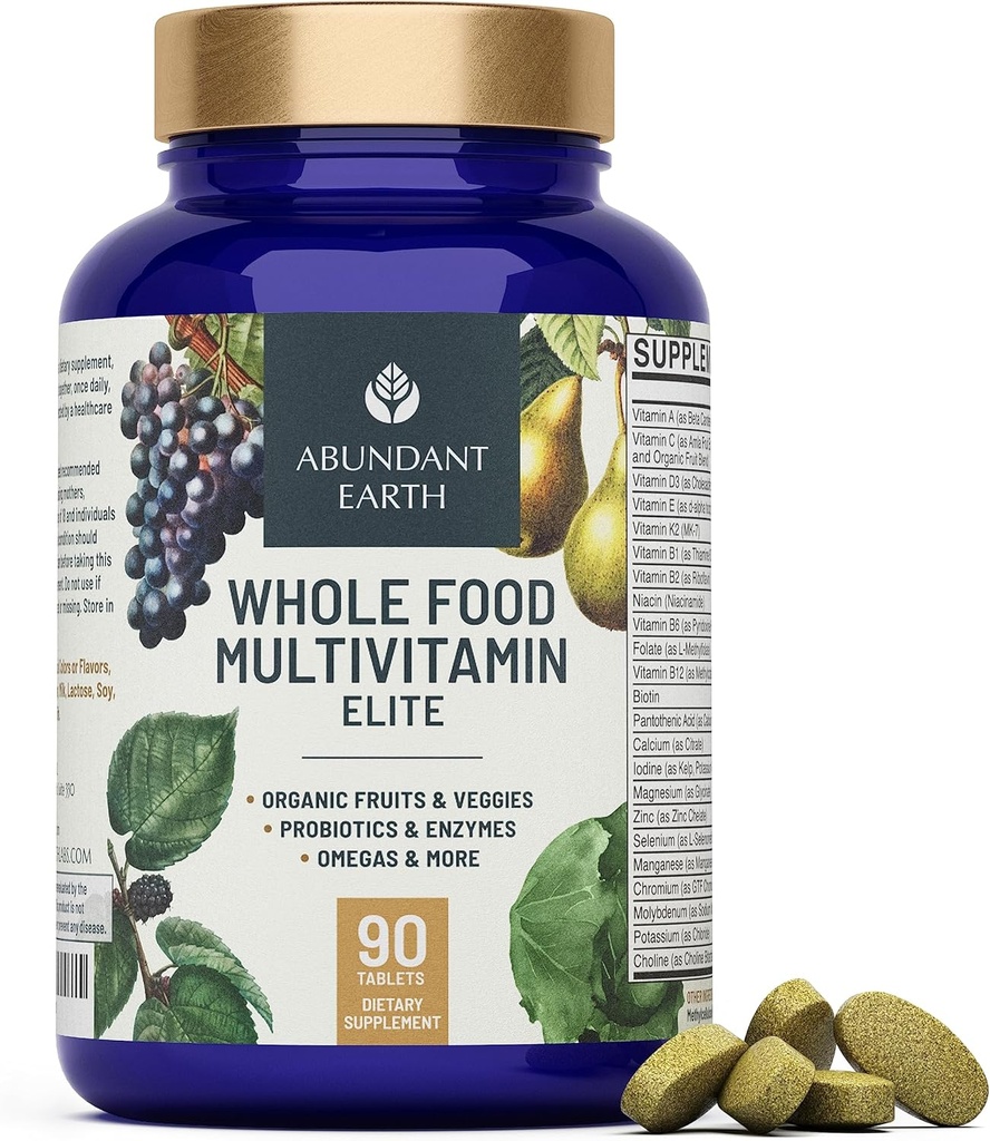 Multivitaminas Alimentarias Abundantes para Mujeres, Vitaminas Multi diarias Suplementos para Hombres/Mens Multivitaminas + Complejo B, Probiótico Enzima Multi, Omegas para Energía Orgánica, Mood, Digestión 90ct