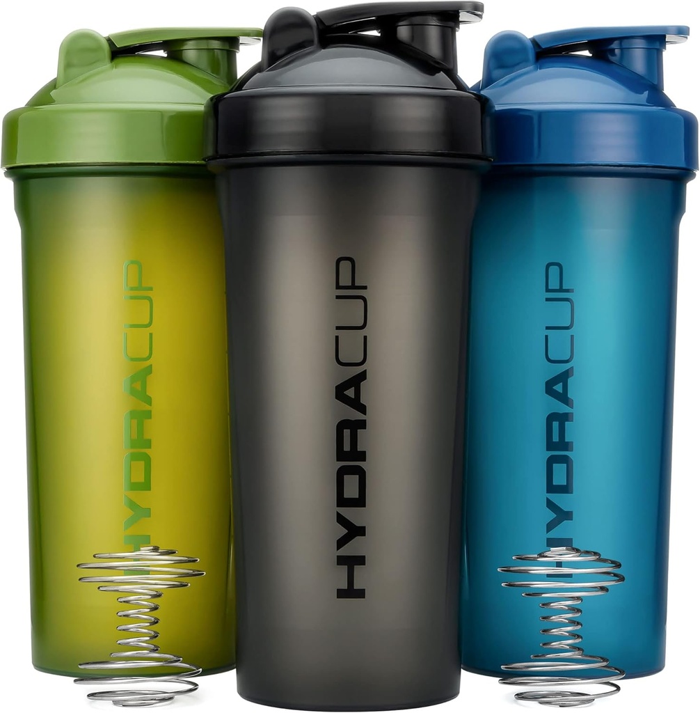 Hydra Cup [3 Pack] 45 Botellas de Shaker de onda para Protein Shakes, Jumbo Shaker Cups with Ball Blender Whisk, Botella Extra Grande con Handle (Colores Oscuros)