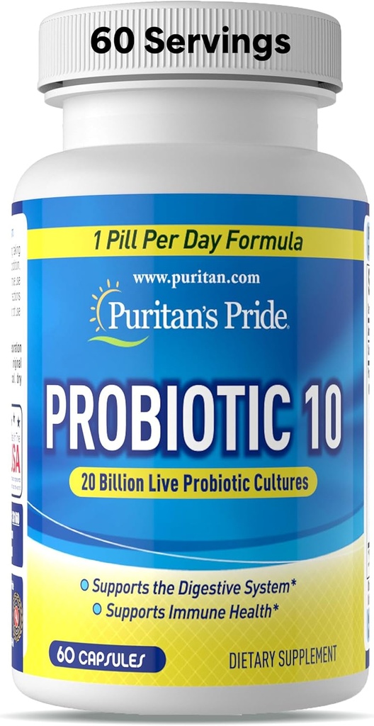 Probiótico de Puritan 10 con vitamina D para ayudar a apoyar la salud del sistema inmunitario*, 60 conde, blanco