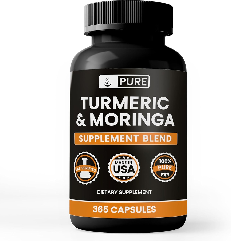 Turmeric " Moringa (365 capsules) No hay magnesio ni artillería de arroz, siempre puro, laboratorio verificado