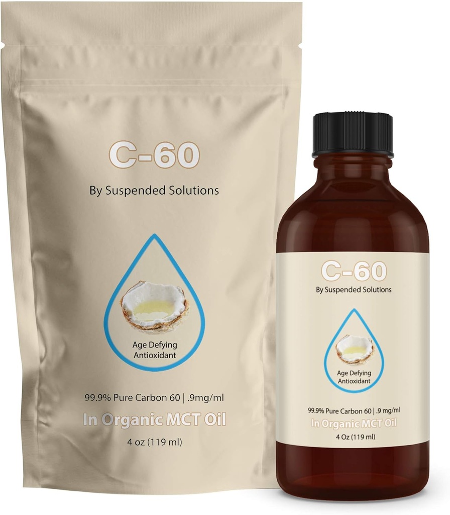 C-60 MCT - 4oz -99.9% Puro C-60 en Orgánica Extra Virgen MCT Oil - 100% Solvent Gratis - 108mg Active C60 - Glass Bottle - Carbon 60