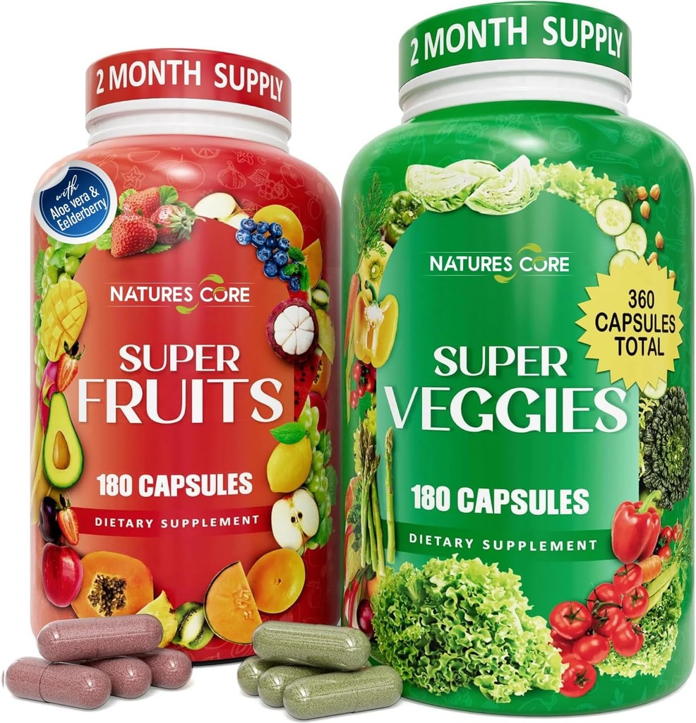 Suplemento básico de frutas y verduras de la naturaleza - 360 cápsulas -100% Suplementos Super Frutas y Super Vegetativos " Vitamina, Hecho en EE.UU., Soy Libre, Vegan- (180 Conde Pack de 2)