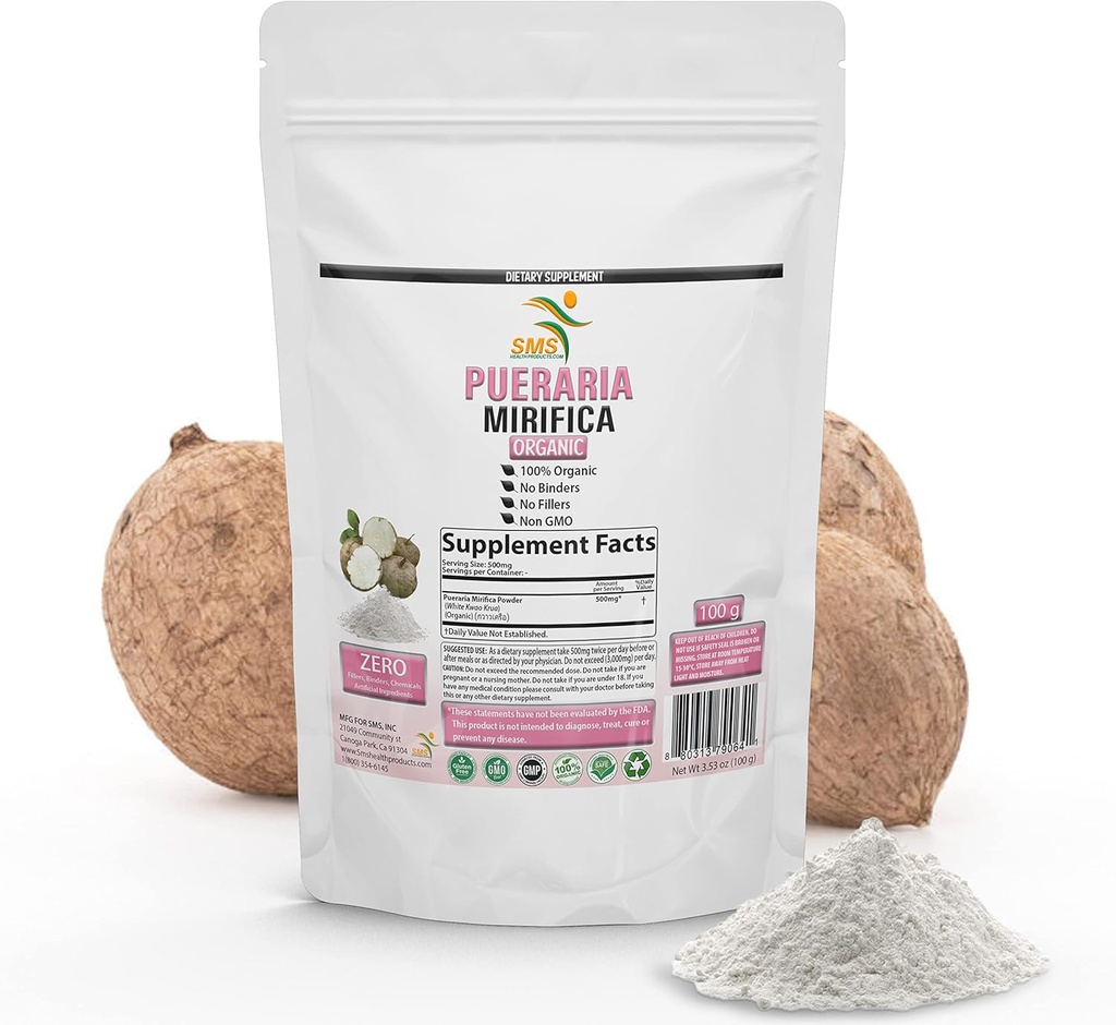Potent Pueraria Mirifica White Kwao Krua Kao Powder, Promueve la Salud de las Mujeres Silencio Importado desde Tailandia Silencio Orgánica, No GMO, Gluten Suplemento Gratis TEN 100g TEN por SMS