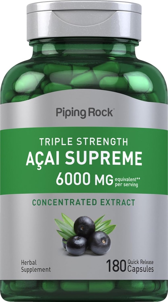 Piping Rock Acai Berry Suplemento Silencio 6000mg Silencio 180 Capsules  Triple Strength ← Non-GMO, Gluten Free