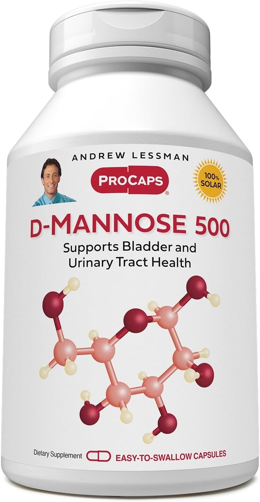 ANDREW LESSMAN D-Mannose 500mg - 60 Capsules - Supports Bladder, Kidneys, and Urinary Tract Health. Pure, Non-GMO D-Mannose. No Additives. Small Easy to Swallow Capsules