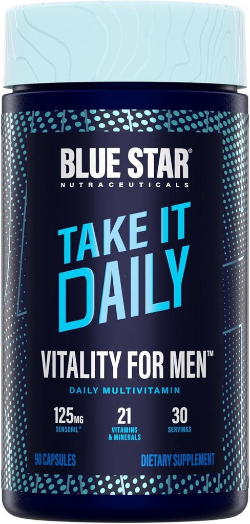 Blue Star Nutraceuticals Vitality for Men - Multivitamin & Mineral Formula for Hombres que Workout, w/Ashwagandha y B-Vitamins - Energy Usted notará - 90 Veggie Capsules