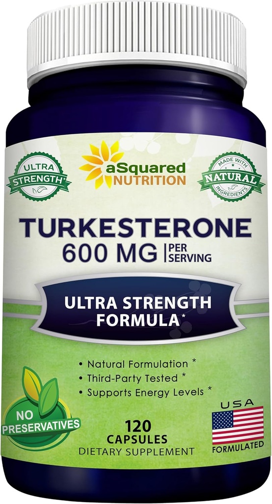 aSquared Nutrition Turkesterone Suplemento 600mg - 120 Capsules - Ajuga Turkestanica Extract Powder - Turkesterone Suplemento Complejo Píldoras - Formulación natural