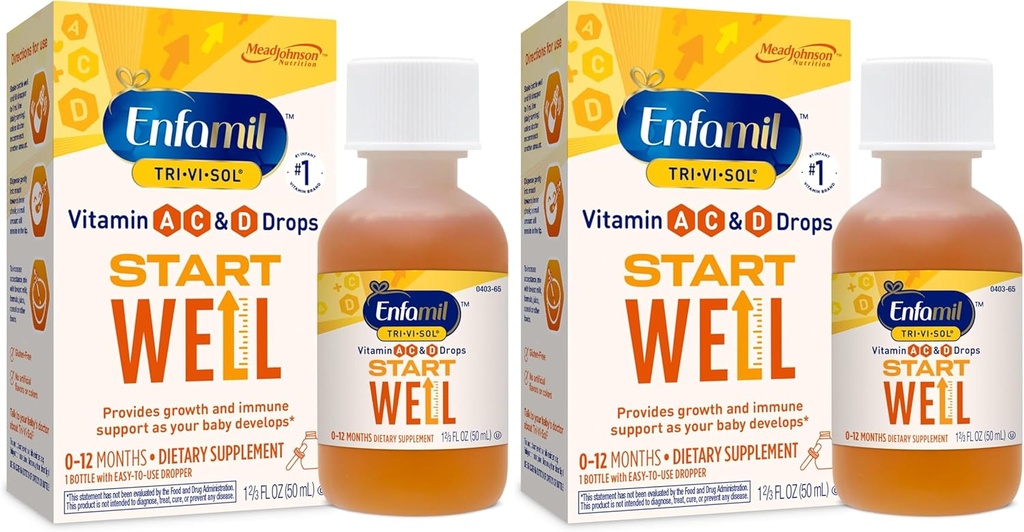 Enfamil Prenatals & Baby Vitamins Tri-Vi-Sol Vitamina A, C & D Multi-Vitamin Drops for Infants, Supports Growth & Immune Health, 50 mL Dropper Bottle,1.69 Fl Oz (Pack of 2),MJ-030