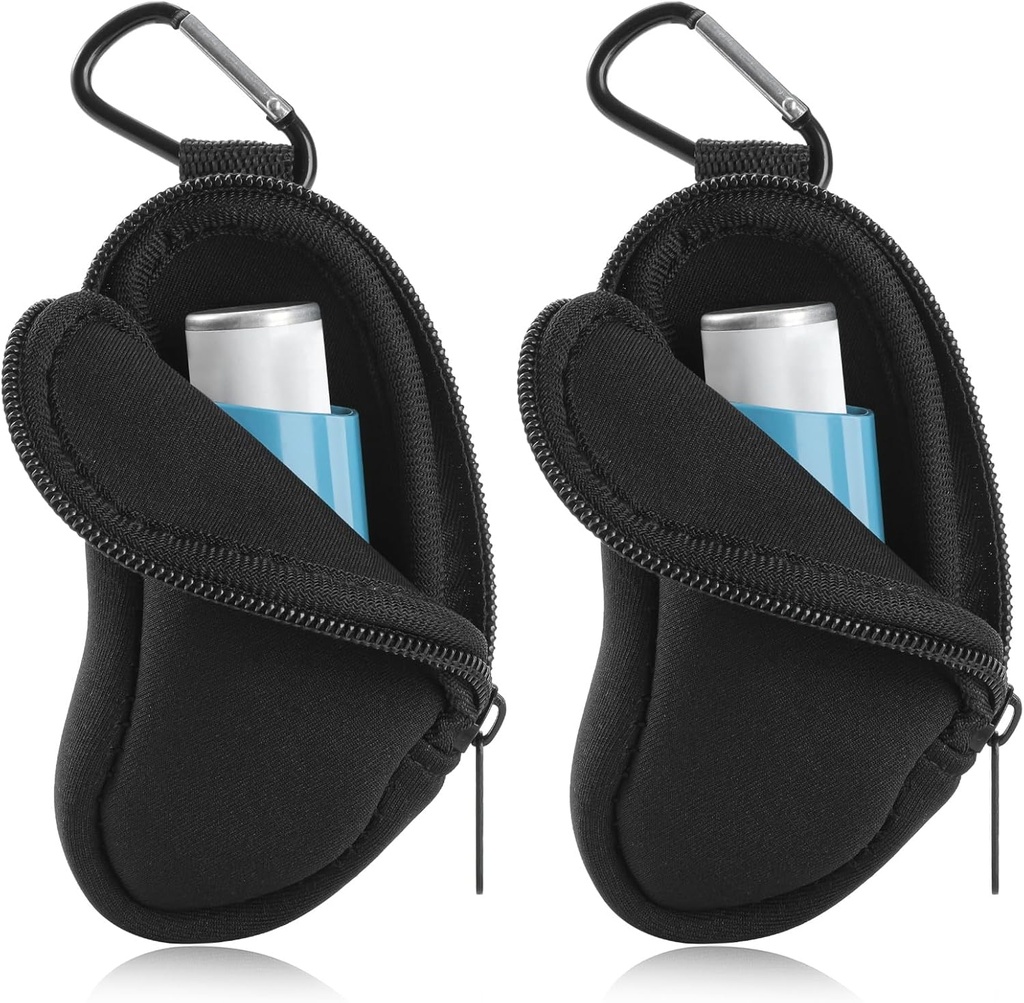 Asma Inhaler Carrying Holder Neoprene Travel Inhaler Mini Bag for L-Shaped Inhaler, Inhaler Not Included (Black 2PCS)