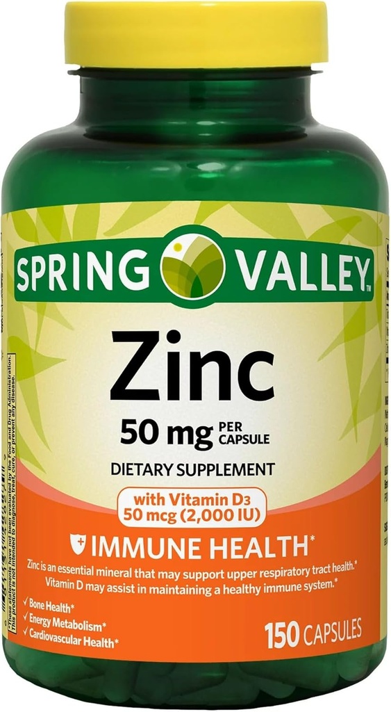 ikj Zinc con cápsulas de vitamina D Suplemento dietético, 50 mg, 150 Conde