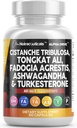 Limpio Nutra Cistanche Tribulosa Fadogia Agrestis Tongkat Ali Turkesterone Pills Ashwagandha Capsules Suplemento para Hombres - 60 Conde