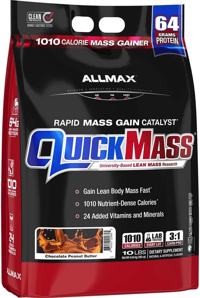 ALLMAX QUICKMASS, Cookies &amp; Crema - 10 lb - Catalyst de Ganancia de Masa Rápida - Hasta 64 Gramos de Proteína Por Servir - 3:1 Carb a Protein Ratio - Zero Trans Fat - Hasta 70 Serviciones