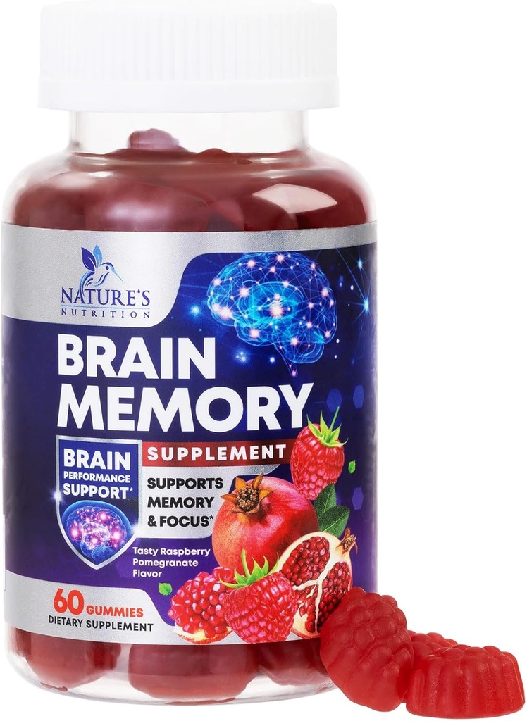 Suplementos cerebrales para Gummies de memoria " Focus " - Claridad de la salud cerebral con B6 B12 " Phosphatidylserine - Nootropics natural Concentración cognitiva " Alertness Support Vitaminas - 60 Gummies Vegan