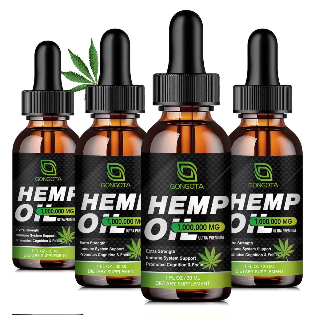 (4-Pack) Aceite de cáñamo de alta potencia - 1,000,000 maximum Strength - Ayuda a la relajación, estrés, calma, sueño - extracto de aceite de cáñamo orgánico - Vegan, Apoyo a la inmunización, No GMO