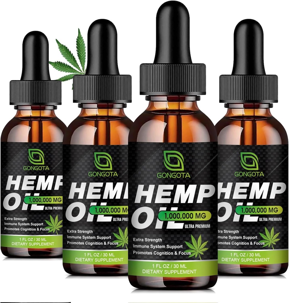 (4-Pack) Aceite de cáñamo de alta potencia - 1,000,000 maximum Strength - Ayuda a la relajación, estrés, calma, sueño - extracto de aceite de cáñamo orgánico - Vegan, Apoyo a la inmunización, No GMO