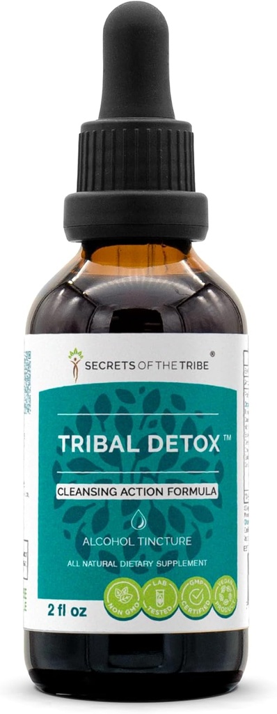 Secretos de la Tribu - Detox Tribal, Acción de Limpieza Fórmula, Suplemento Herbal Tiras de alcohol Extracto líquido (2 fl oz)