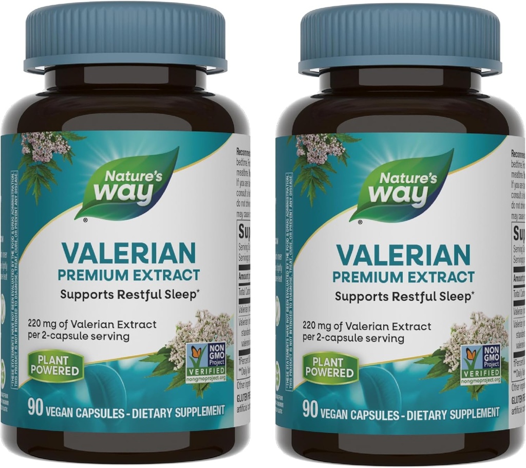 Extracto Premium de Camino de la Naturaleza - 220 mg de extracto de valeriana por 2 cápsulas Servir - Soportes Descanso sueño* - Proyecto No-GMO Verificado - Suplementos Herbales - Gluten Gratis - 90 cápsulas (2 Pack)