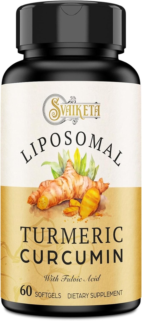 Liposomal Turmeric Curcumin Suplemento 2000mg, 95% Standardized Curcuminoid Extract " Organic Root Powder with Piperine Black Pepper Fruit (15mg), 60 softgels