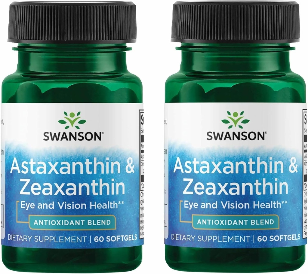 Swanson Astaxanthin " Zeaxanthin Eye Vision Brain Skin Health Antioxidant Support Supplement (Astaxanthin 4 mg " OmniXan Zeaxanthin 4 mg) 60 Softgels Sgels (2 Pack)