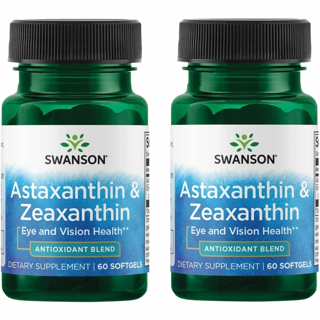 Swanson Astaxanthin " Zeaxanthin Eye Vision Brain Skin Health Antioxidant Support Supplement (Astaxanthin 4 mg " OmniXan Zeaxanthin 4 mg) 60 Softgels Sgels (2 Pack)
