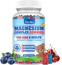 Gummies de magnesio para niños - Magnesium Glycinate Citrate Chewable Suplemento con Vitamina B6, D3, Pasión Flor, L-theanina - Sugar Magnesio de calma libre para niños &amp; adultos Sleep, Mood, Relax, 60 Chews