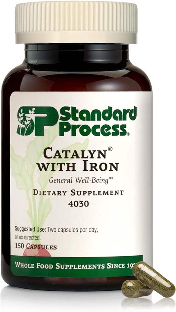 Standard Process Catalyn with Iron - Supplement for Energy & Metabolism Support - Incluye Vitaminas A, C & D - Non-Dairy ' Non-Soy - 150 cápsulas (75 piezas)