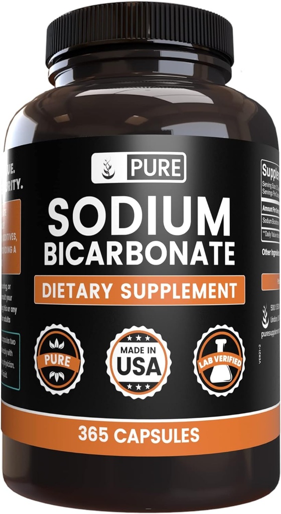 Ingredientes originales puros Bicarbonato de sodio (365 capsules) No hay magnesio o rifles de arroz, siempre puro, Verificado de laboratorio