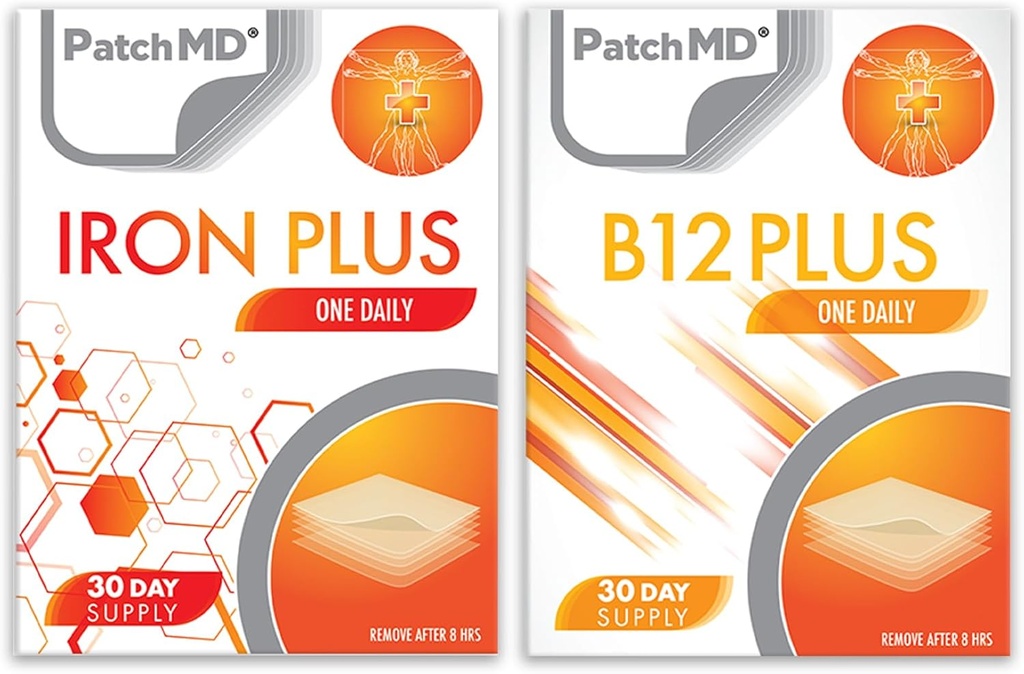 Iron Plus &amp; B12 Plus Topical Patch Bundle - 30 Days Supply