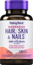 Piping Rock Hair Skin and Nails Vitaminas  120 Caplet Pills ← Collagen  5000 mcg of Biotin ← Non-GMO, Gluten Free Supplement