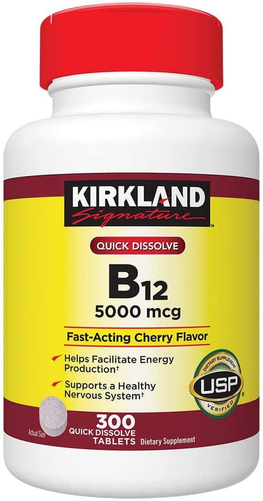 Kirkland Signature Quick Dissolve B-12 5000 mcg., 300 Tablets (2 Pack)