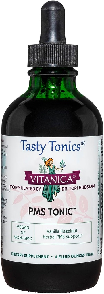 Vitanica PMS Tonic, Premenstrual Support and Relief, Saint Johns Wort, Dong Quai, Chaste Tree Berry, Wild Yam and More, Vegan, 4 Ounce