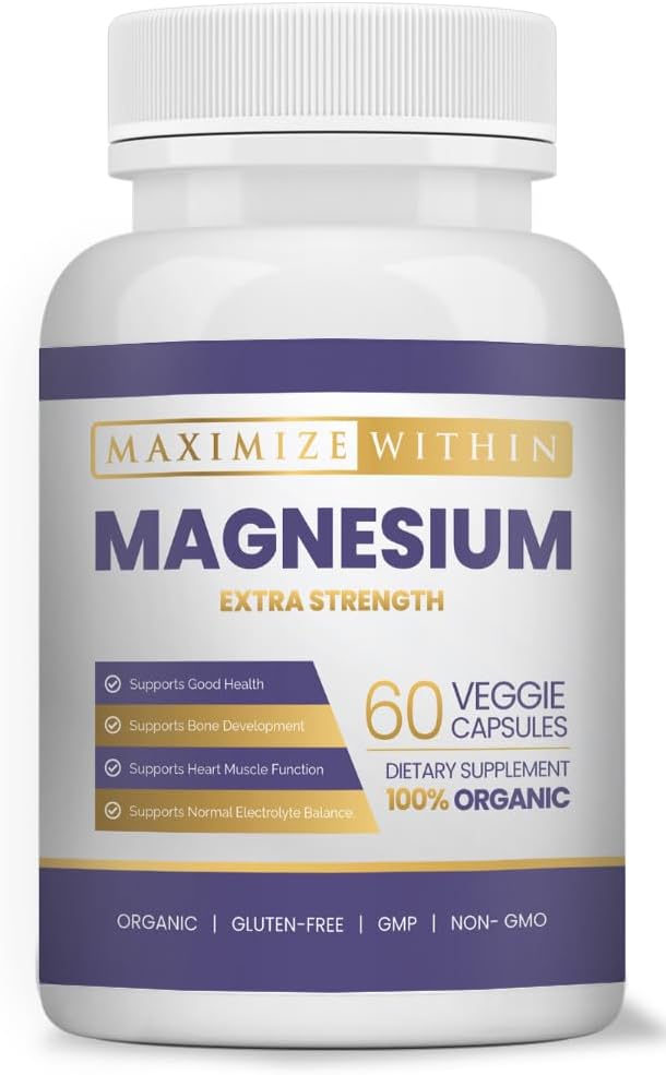 Suplemento de fuerza extra de magnesio – 600 mg Glycinate de magnesio – apoya la salud ósea, la función muscular – Vegan, no GMO – 60 cápsulas