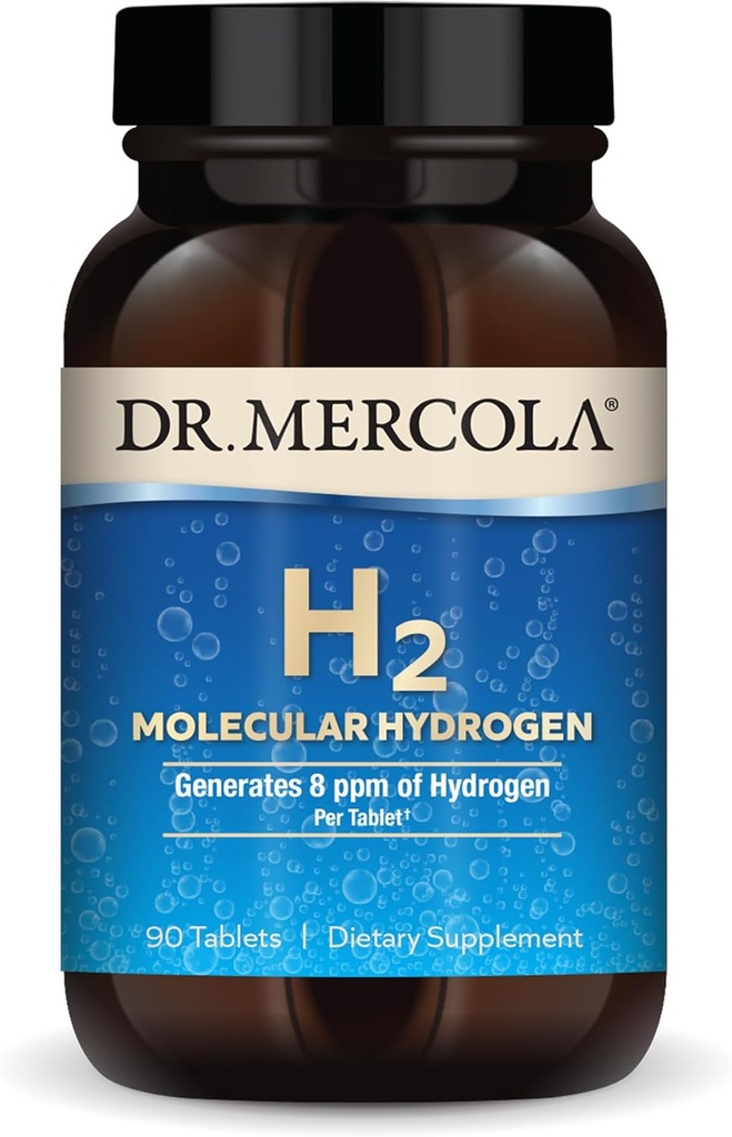 Dr. Mercola H2 Hidrógeno Molecular - Apoya el envejecimiento saludable, la energía celular y la salud cerebral - con Magnesio Elemental - GMO libre, libre de gluten &amp; Soy-Free - 90 Tabletas (90 Servimientos)