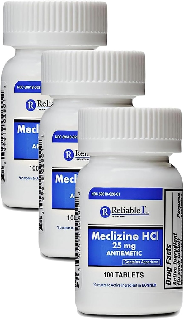 Meclizine HCL 25mg 100 Tabletas (1 Botella) (Pack of 3)