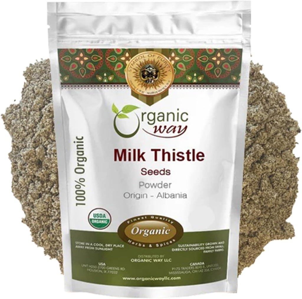 Vía Orgánica Milk Thistle Seeds Powder (Silybum Marianum) - Herbal Tea Silencioso Europeo Orgánica " Kosher Certified ← No GMO " Gluten Free TEN USDA Certified TEN Origen - Albania 2 Oz (Pack of 1)