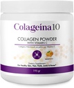 Colageina 10 Polvo de colágeno hidrolizado con vitamina C (195 gr) - Sabor naranja - Suplemento dietético anti envejecimiento para la piel sana, el cabello, uñas, juntas y huesos