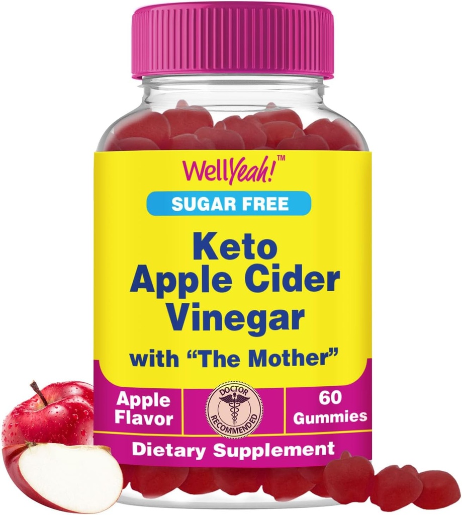 BuenoSí Azúcar Manzana Gratuita Vinagre Gummies ← Keto ACV Gummies  Apple Sider Vinegar with Mother ← Vegan, Non GMO ← 60 Conteo