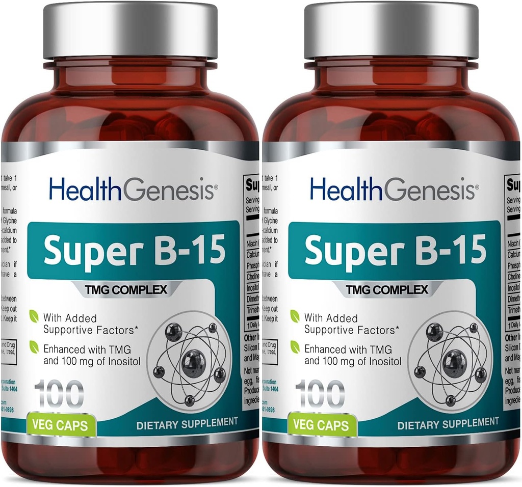 Super B-15 100 Vcaps 2 Pack - Niacin Calcium Choline Inositol DMG TMG - Supports Healthy Oxygen Energy Levels