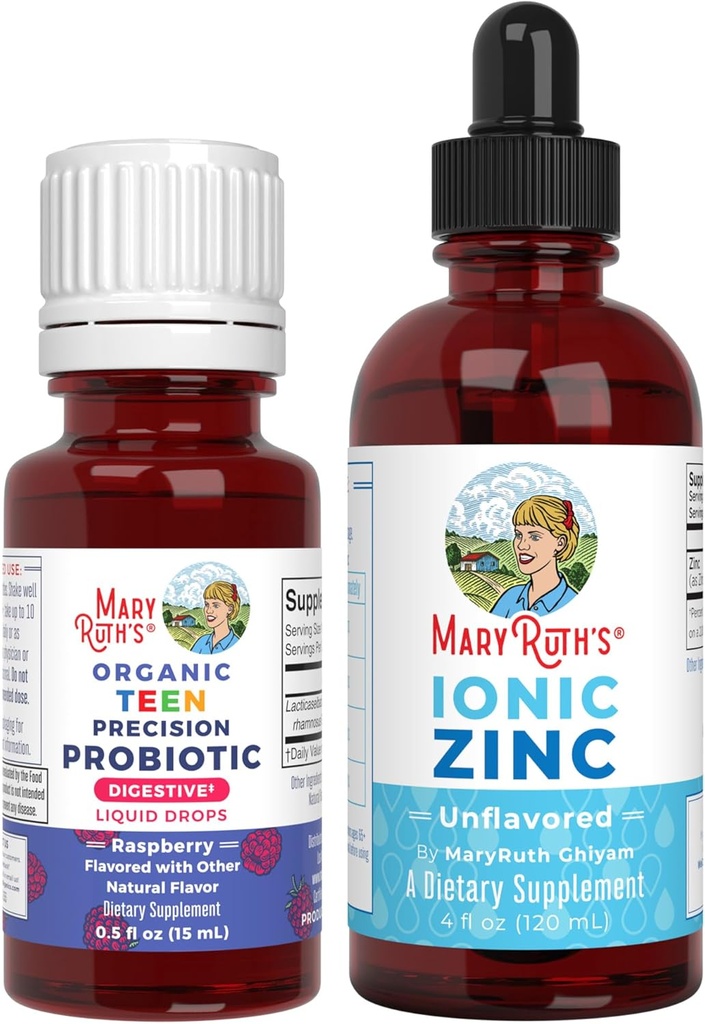 MaryRuth Organics Precision Probiotic for Teens (Raspberry) & Zinc Drops ← Clean Label Project Verified®  sometida Vitamins for Gut Health, Immune Support, " Global Wellness ¦ Vegan, Non-GMO, Gluten Free