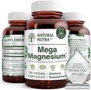 Natural Nutra Mega Magnesio 400mg Suplemento - Alta Absorción Amino Acido Chelate, Citrato, Malate Blend para el crecimiento muscular, Bone Strength, Heart Health, Nerve Support - 90 cápsulas (Pack de 2)