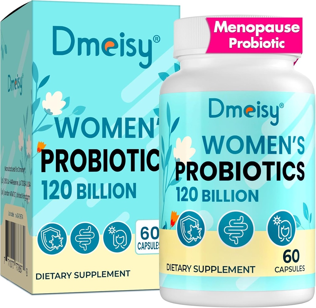 Suplementos de menopausia para mujeres, 120 millones de francos CFU Probiótico, 13-en-1 Herbs Complejo Probióticos, para Alivio de la menopausia, Equilibrio hormonal, Flashes calientes, Sudaderas nocturnas, Swings de mood, Gut &amp; Immunity - 60 cápsulas
